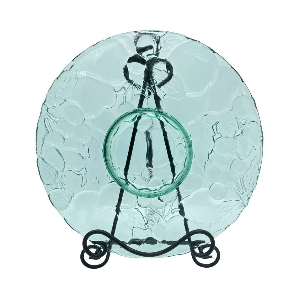 Vintage Libbey Orchard Fruit Translucent Green Chip & Dip Tidbit Serving Platter